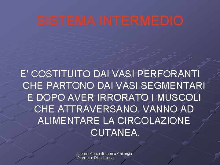 SISTEMA INTERMEDIO E’ COSTITUITO DAI VASI PERFORANTI CHE PARTONO DAI VASI SEGMENTARI E DOPO