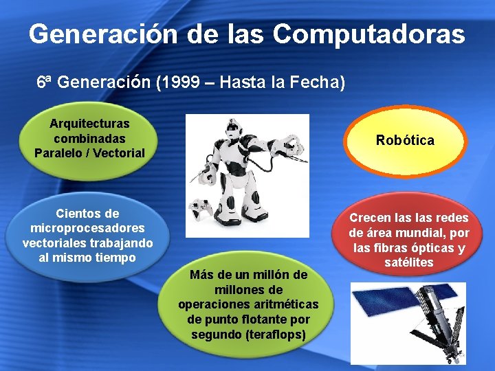 Generación de las Computadoras 6ª Generación (1999 – Hasta la Fecha) Arquitecturas combinadas Paralelo