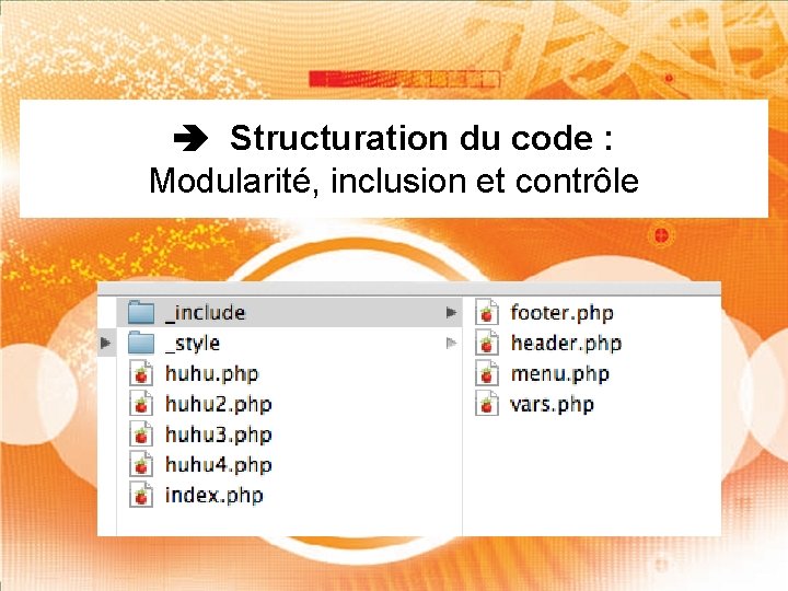  Structuration du code : Modularité, inclusion et contrôle 