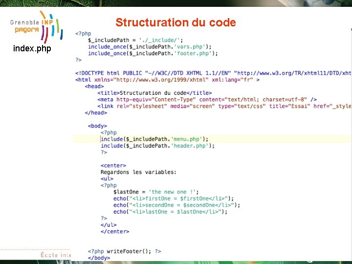 Structuration du code index. php 