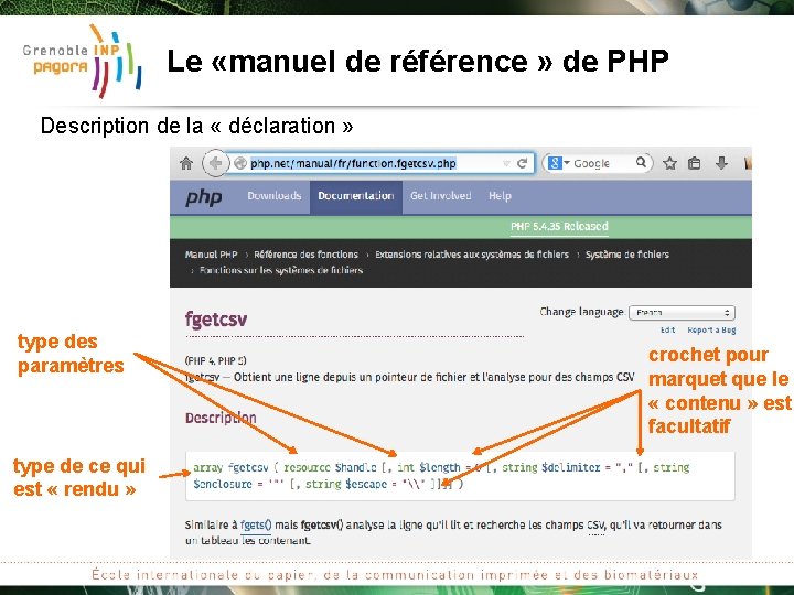 Le «manuel de référence » de PHP Description de la « déclaration » type