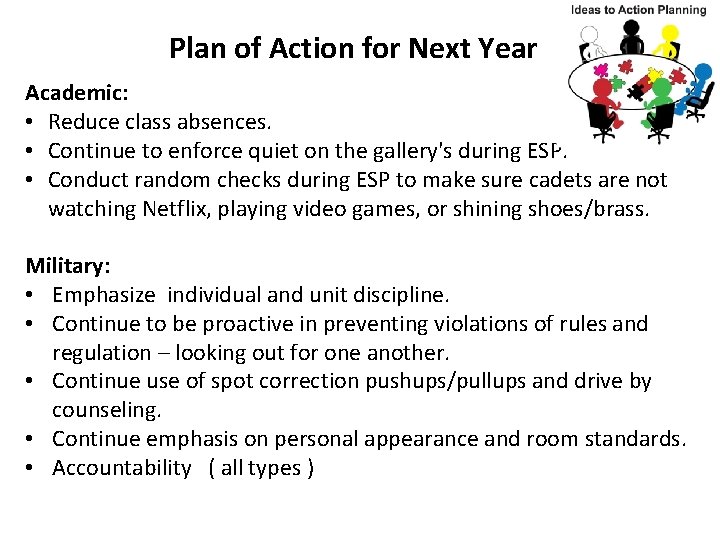 Plan of Action for Next Year Academic: • Reduce class absences. • Continue to