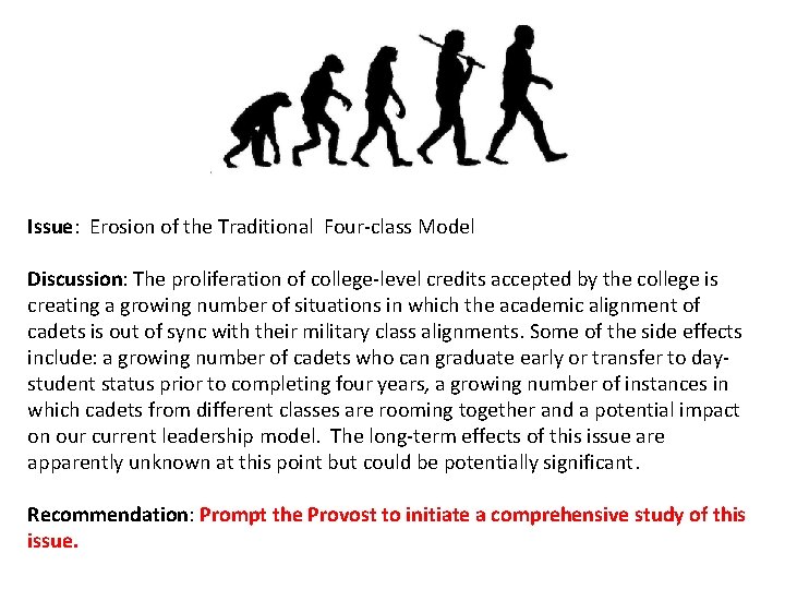 Issue: Erosion of the Traditional Four-class Model Discussion: The proliferation of college-level credits accepted