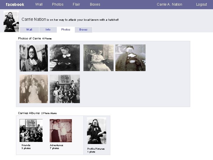 facebook Wall Photos Flair Boxes Carrie Nation is on her way to attack your