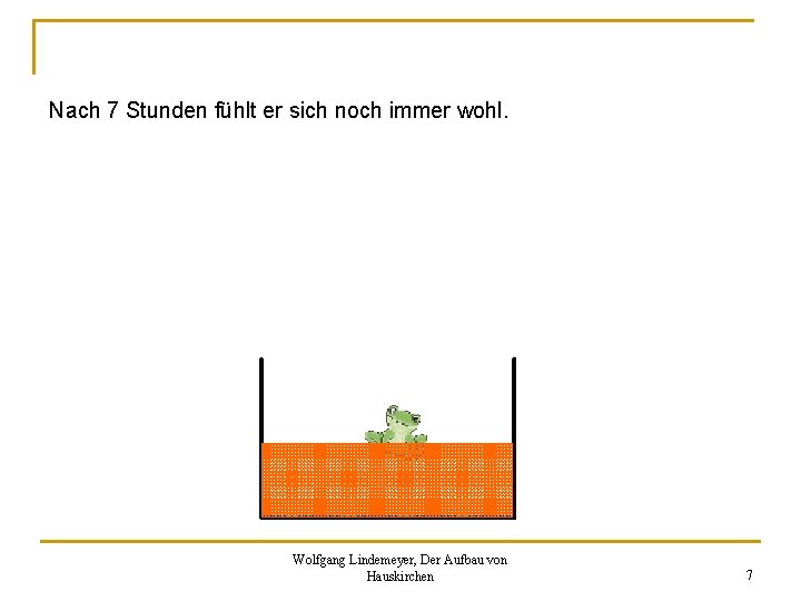 Nach 7 Stunden fühlt er sich noch immer wohl. Wolfgang Lindemeyer, Der Aufbau von