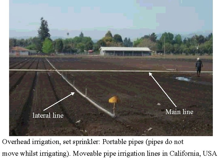 lateral line Main line Overhead irrigation, set sprinkler: Portable pipes (pipes do not move