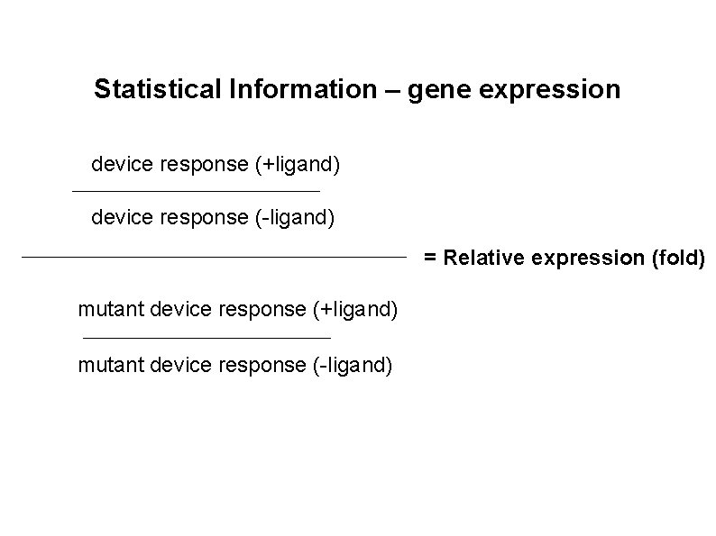 Statistical Information – gene expression device response (+ligand) device response (-ligand) = Relative expression