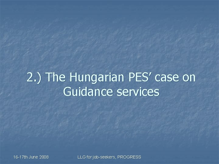 2. ) The Hungarian PES’ case on Guidance services 16 -17 th June 2008