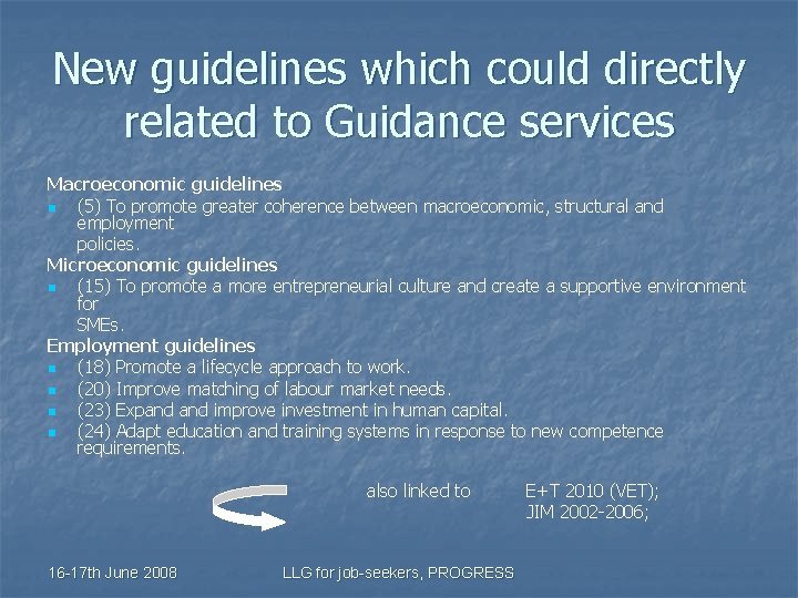 New guidelines which could directly related to Guidance services Macroeconomic guidelines n (5) To