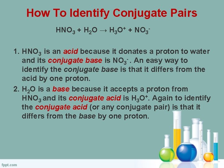 How To Identify Conjugate Pairs HNO 3 + H 2 O → H 3