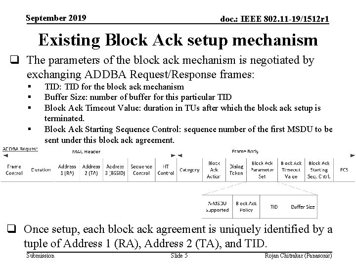 September 2019 doc. : IEEE 802. 11 -19/1512 r 1 Existing Block Ack setup