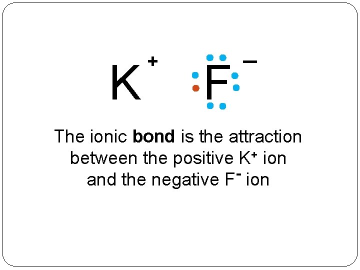 K + F _ The ionic bond is the attraction between the positive K+