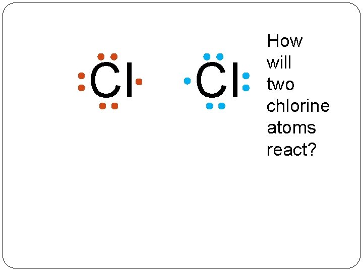 Cl Cl How will two chlorine atoms react? 