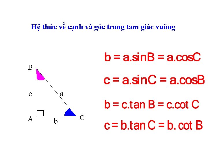 Hệ thức về cạnh và góc trong tam giác vuông B a c A