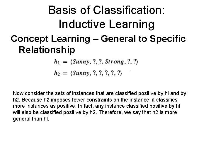 Basis of Classification: Inductive Learning Concept Learning – General to Specific Relationship Now consider