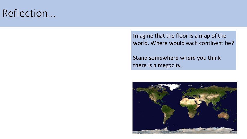 Reflection. . . Imagine that the floor is a map of the world. Where