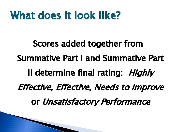 What does it look like? Scores added together from Summative Part I and Summative