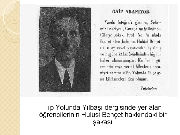 Tıp Yolunda Yılbaşı dergisinde yer alan öğrencilerinin Hulusi Behçet hakkındaki bir şakası 