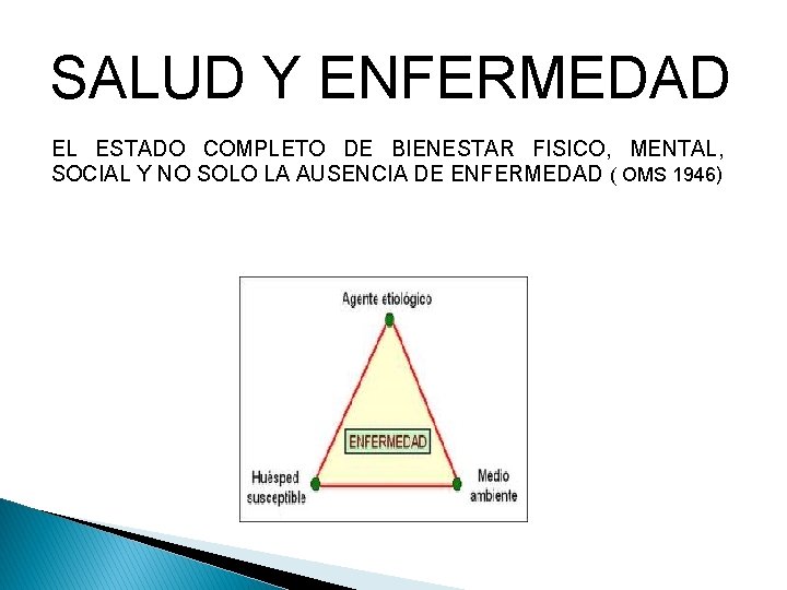 SALUD Y ENFERMEDAD EL ESTADO COMPLETO DE BIENESTAR FISICO, MENTAL, SOCIAL Y NO SOLO