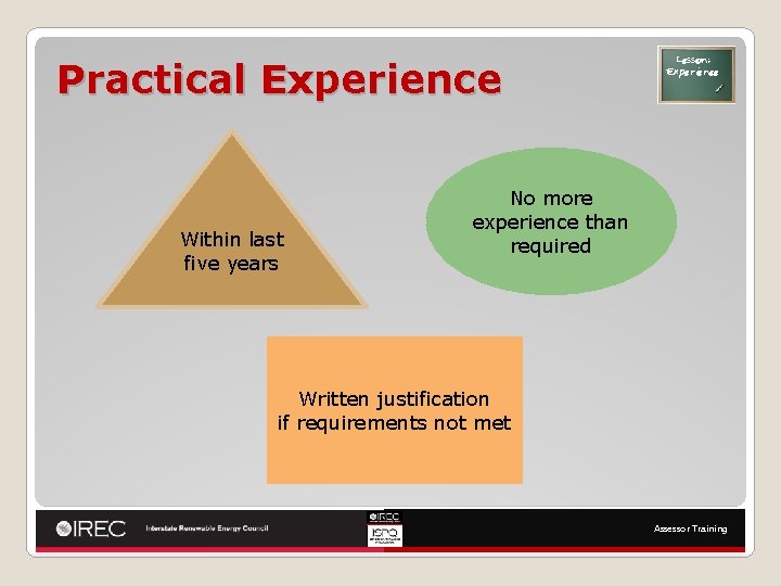 Practical Experience Within last five years Lesson: Experience No more experience than required Written