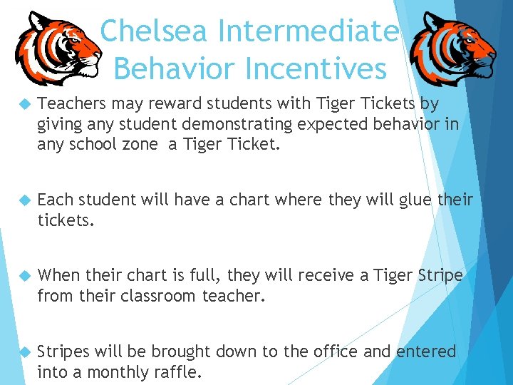 Chelsea Intermediate Behavior Incentives Teachers may reward students with Tiger Tickets by giving any