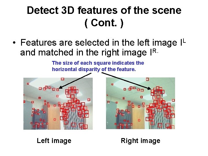 Detect 3 D features of the scene ( Cont. ) • Features are selected