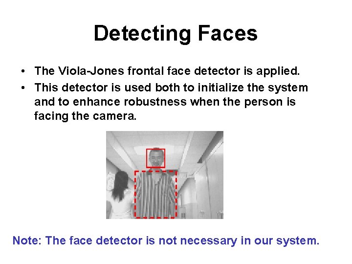 Detecting Faces • The Viola-Jones frontal face detector is applied. • This detector is
