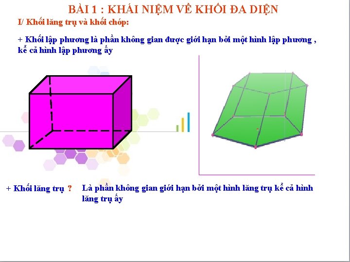 BÀI 1 : KHÁI NIỆM VỀ KHỐI ĐA DIỆN I/ Khối lăng trụ và