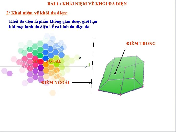 BÀI 1 : KHÁI NIỆM VỀ KHỐI ĐA DIỆN 2/ Khái niệm về khối