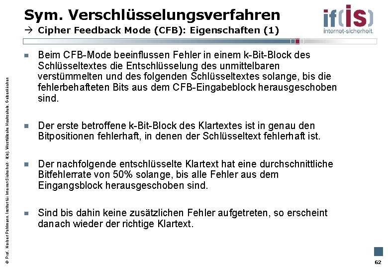 Sym. Verschlüsselungsverfahren Prof. Norbert Pohlmann, Institut für Internet-Sicherheit - if(is), Westfälische Hochschule, Gelsenkirchen Cipher