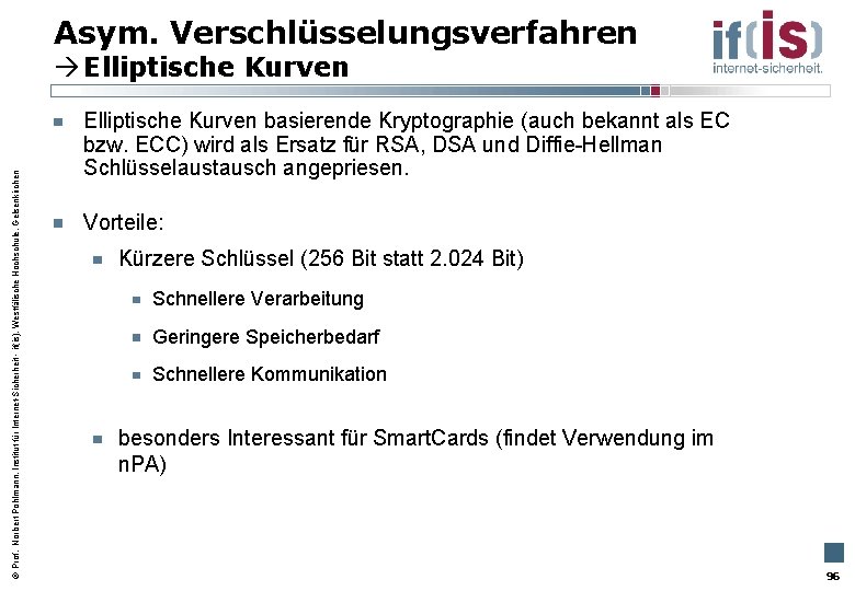 Asym. Verschlüsselungsverfahren Prof. Norbert Pohlmann, Institut für Internet-Sicherheit - if(is), Westfälische Hochschule, Gelsenkirchen Elliptische