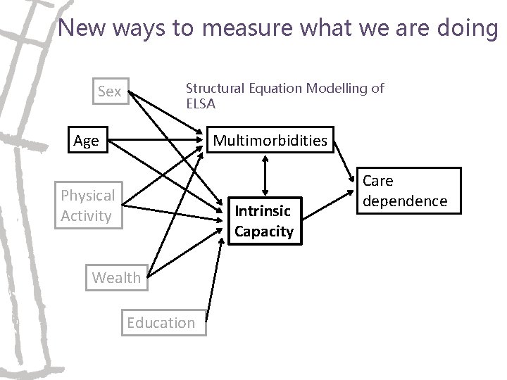 New ways to measure what we are doing Structural Equation Modelling of ELSA Sex