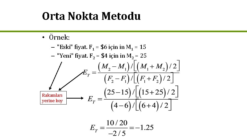 Orta Nokta Metodu • Örnek: – "Eski" fiyat. F 1 = $6 için in