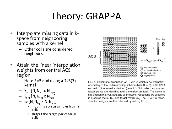 Theory: GRAPPA • Interpolate missing data in kspace from neighboring samples with a kernel