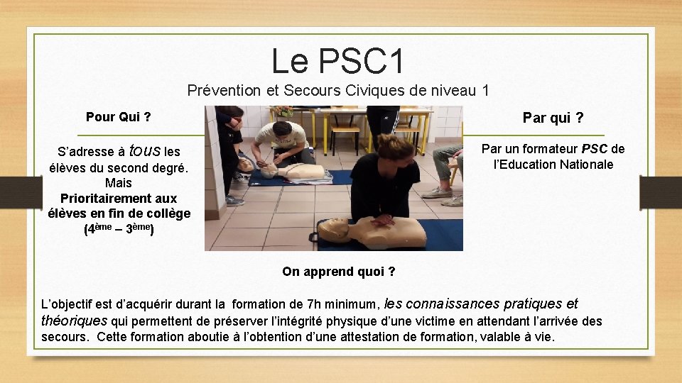 Le PSC 1 Prévention et Secours Civiques de niveau 1 Pour Qui ? Par
