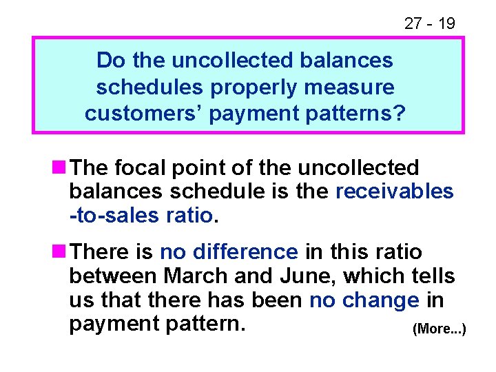 27 - 19 Do the uncollected balances schedules properly measure customers’ payment patterns? n