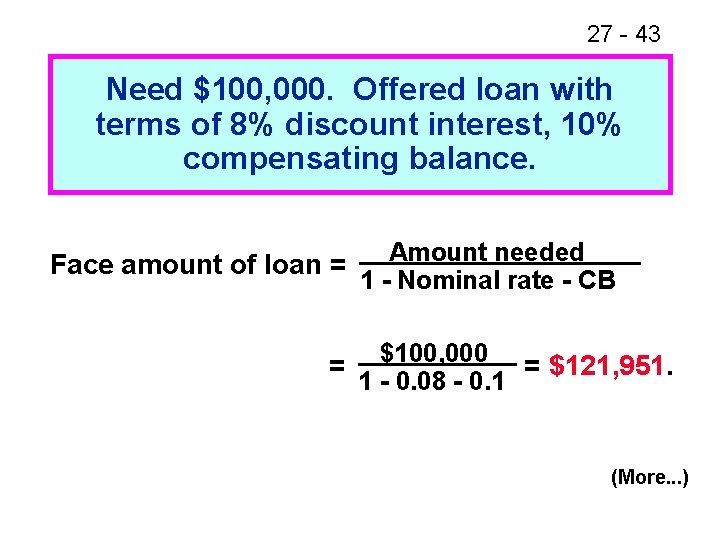 27 - 43 Need $100, 000. Offered loan with terms of 8% discount interest,
