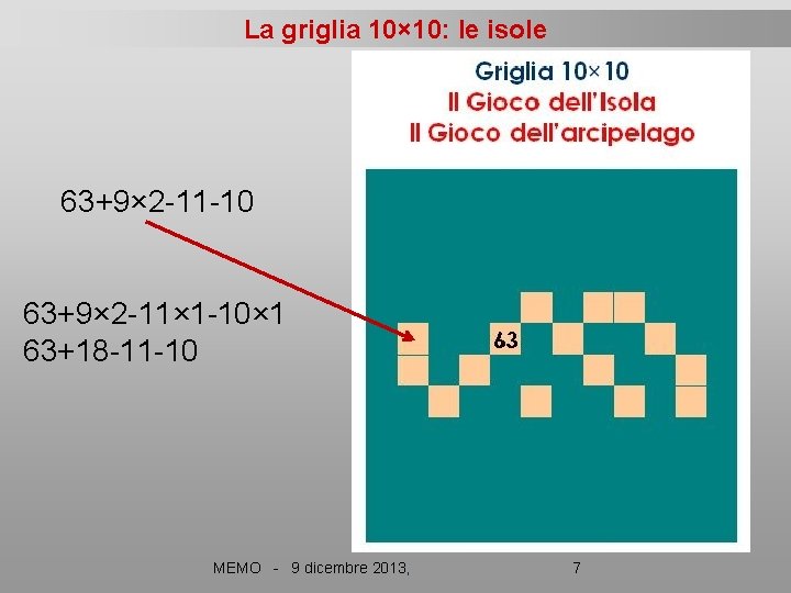 La griglia 10× 10: le isole 63+9× 2 -11 -10 63+9× 2 -11× 1