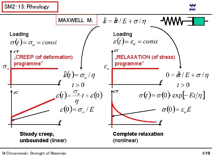 SM 2 -13: Rheology MAXWELL M. Loading „CREEP (of deformation) programme” Steady creep, unbounded