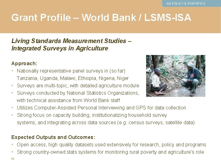 AG POLICY & STATISTICS Grant Profile – World Bank / LSMS-ISA Living Standards Measurement