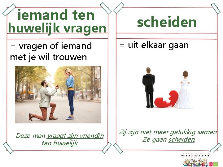 iemand ten huwelijk vragen = vragen of iemand met je wil trouwen Deze man