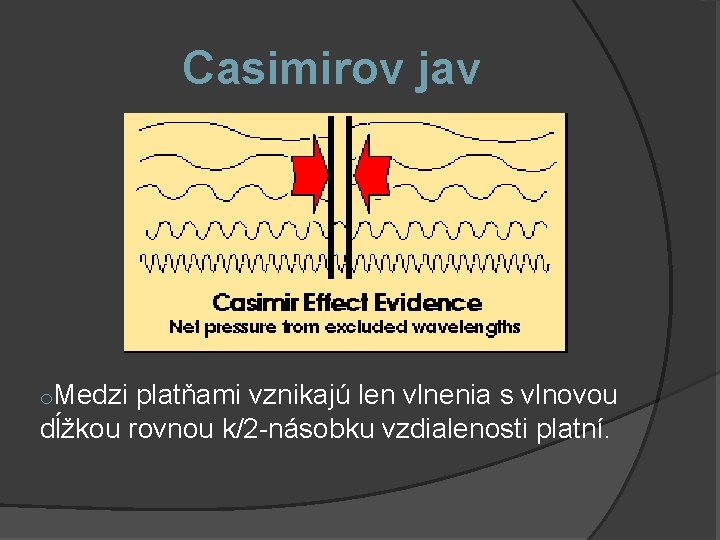 Casimirov jav o. Medzi platňami vznikajú len vlnenia s vlnovou dĺžkou rovnou k/2 -násobku