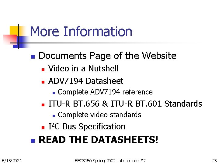 More Information n Documents Page of the Website n n Video in a Nutshell