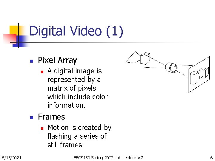 Digital Video (1) n Pixel Array n n Frames n 6/15/2021 A digital image
