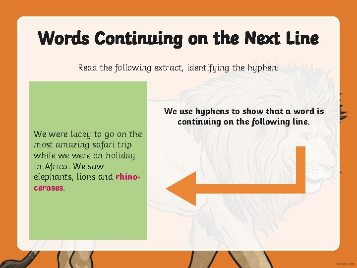 Words Continuing on the Next Line Read the following extract, identifying the hyphen: We