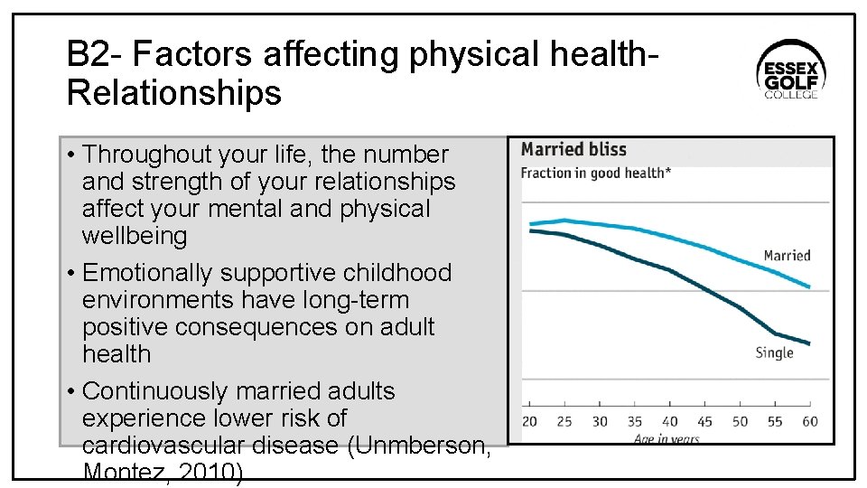B 2 - Factors affecting physical health. Relationships • Throughout your life, the number