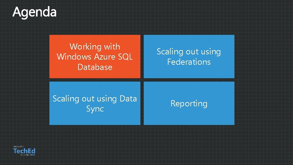 Working with Windows Azure SQL Database Scaling out using Federations Scaling out using Data