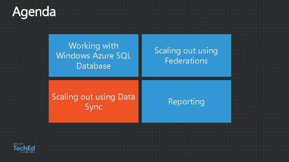 Working with Windows Azure SQL Database Scaling out using Federations Scaling out using Data