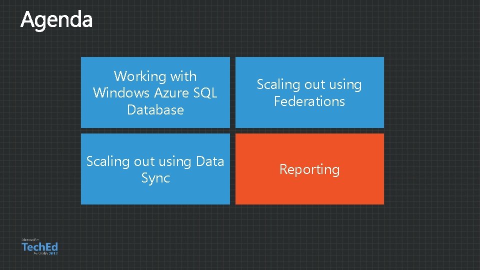 Working with Windows Azure SQL Database Scaling out using Federations Scaling out using Data