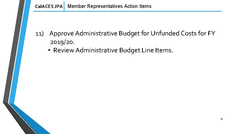 Cal. ACES JPA Member Representatives Action Items 11) Approve Administrative Budget for Unfunded Costs